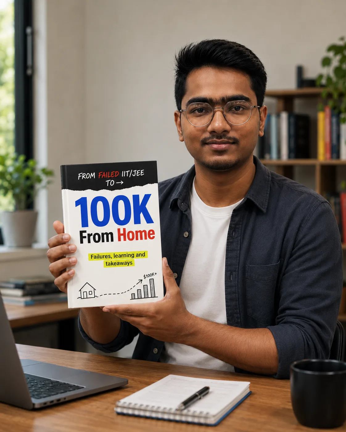 Amitesh Anand holding the IIT Failure to $100K in 1 Year ebook.