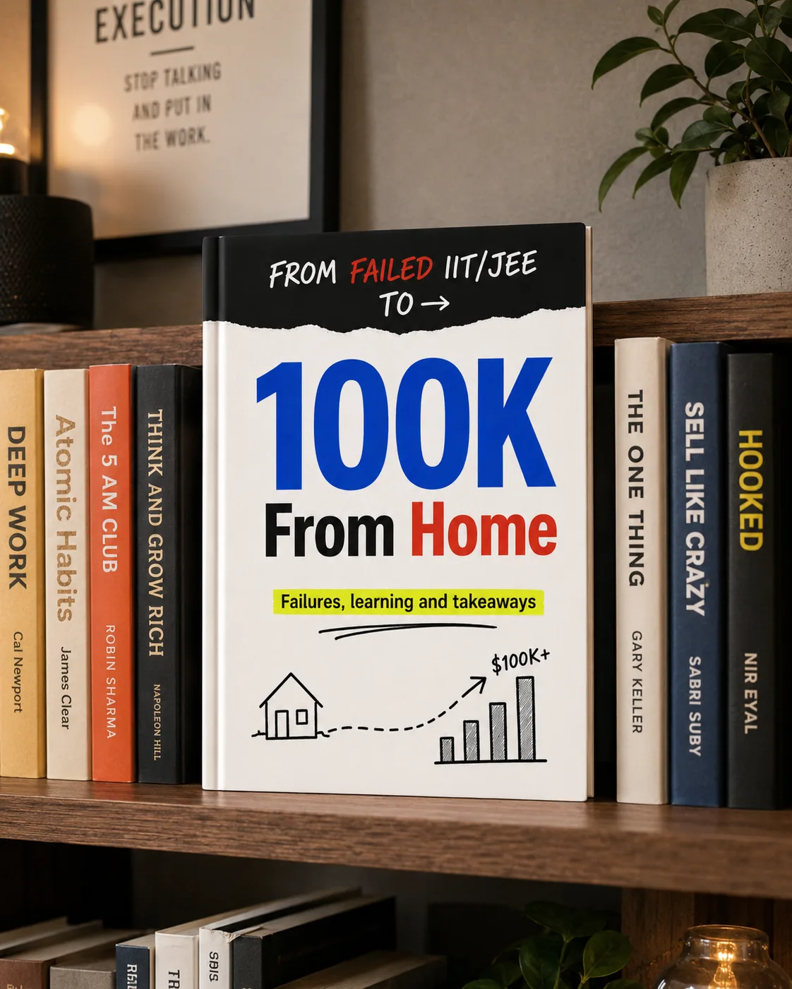 IIT Failure to $100K in 1 Year ebook displayed on a bookshelf